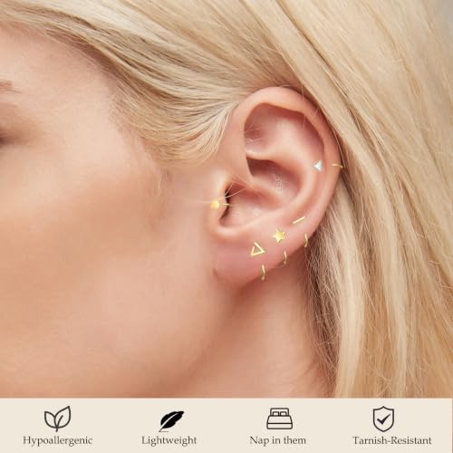 12 Pairs Half Hoops Earrings for Women Backless Earrings 14K Gold/Silver | Stay Close Open Hoop Huggie Earrings Hypoallergenic 316L Stainless Steel Poke Free Sleep in Trendy Jewelry Gift - style: 12G