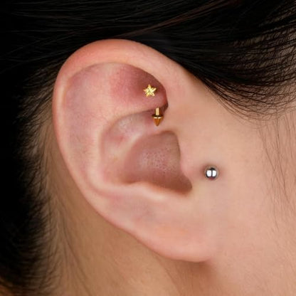 1PC Titanium Rook Piercing Jewelry 16G 8mm, ASTM F136 Curved Barbells Eyebrow Rings, Internally Threaded Screw on - color: Yellow CZ Star-Tit