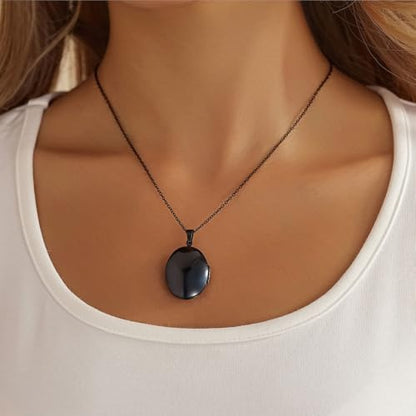 PHOCKSIN Personalized Locket Necklace for Women Photo Necklace with Customized Picture Birth Flower Birthstone Customizable Birthday Gifts - color: #10-Oval Black