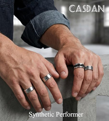 CASDAN 12Pcs Stainless Steel Vintage Signet Rings for Men | Silver Square Pinky Thumb Chunky Thin Band Ring,High Polished Men Ring ,Vintage Spinning Biker Band Rings Set 7-13