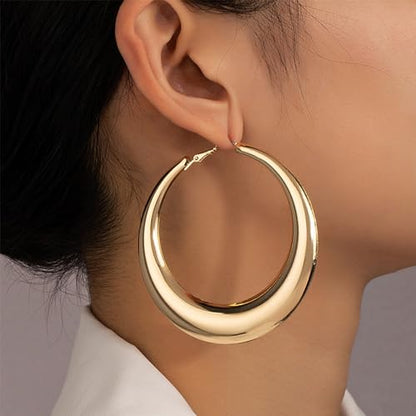 Large Hoop Earrings for Women Lightweight Chunky Earrings | Big Hoop Earrings for Women Chunky Jewelry 70s Outfits for Women - style: Hoop-G-02