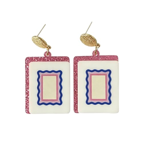 Mahjong Earrings Funny Acrylic Geometric Chinese Mahjong Tile Earrings for Women Mahjong Lovers Jewelry - color: square