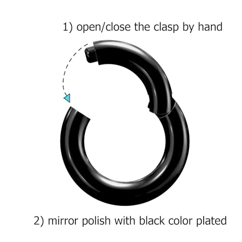 4G/6G/8G/10G/12G/14G/16G/18G/20G Hypoallergenic Nose Hoop Rings Steel Hinged Clicker Segment Gold/Rose Gold/Black/Pink Color - style: 1pc: 6g×10mm Black