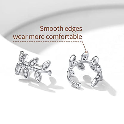ChicSilver 925 Sterling Silver Ear Cuff Earrings Non Piercing Clip on Cartilage Cuff Earrings for Women - style: B: Leaf CZ