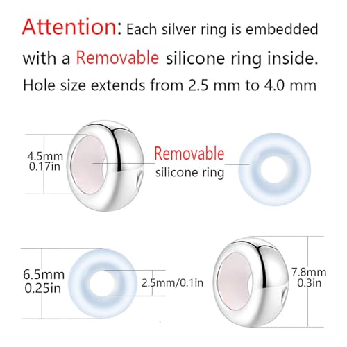 Clip Stopper Charms Sterling Silver Rondelle Spacer Bead Charm Stopper Charm for Pandora Charm Bracelets - color: Silver (2 pcs)