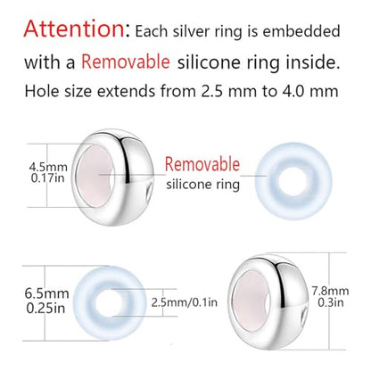 Clip Stopper Charms Sterling Silver Rondelle Spacer Bead Charm Stopper Charm for Pandora Charm Bracelets - color: Silver (2 pcs)