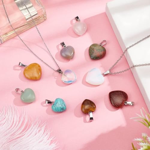 PH PandaHall 25pcs Heart Stone Charms, Crystal Chakra Stone Pendant Love Heart Shape Quartz Gemstone Charms Pendants for Valentine's Day Mother Wedding Birthday Necklace Jewelry Making Keychain - color: 2 Sizes Heart -25pcs