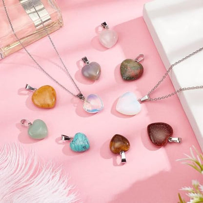 PH PandaHall 25pcs Heart Stone Charms, Crystal Chakra Stone Pendant Love Heart Shape Quartz Gemstone Charms Pendants for Valentine's Day Mother Wedding Birthday Necklace Jewelry Making Keychain - color: 2 Sizes Heart -25pcs