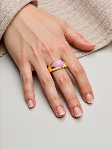 MYNENEY Signet Mens Pinky Rings Statement Wedding for Women - color: Pink-Gold