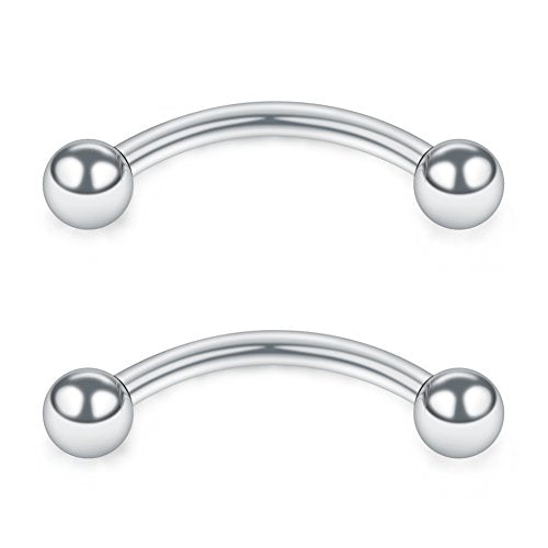 SCERRING 12PCS 16G Stainless Steel Curved Barbell Eyebrow Tragus Helix Ear Belly Lip Ring Body Piercing Jewelry - style: 6mm w Balls