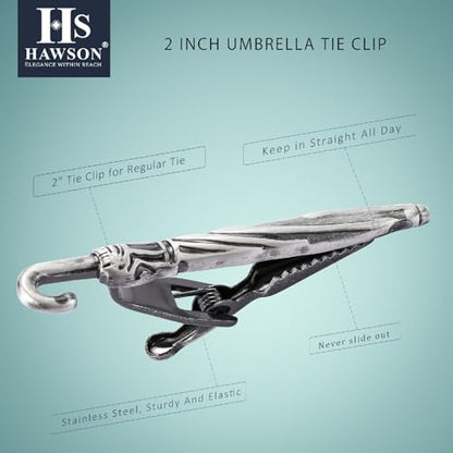 HAWSON Various Tie Clips for Men Unique, Funny Novelty Mens Tie Bar, Personalized Tie Pins for Men, Theme Wedding Party Gifts - style: Umbrella