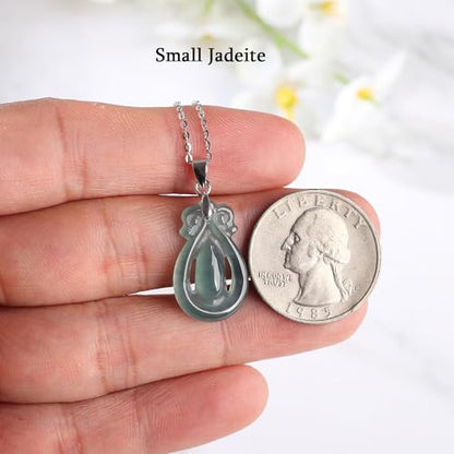 Real Green Jade Pendant Necklace for Women Donut/Heart/Clover/Teardrop/Rose/Lotus Flowers Genuine Jadeite Jewelry with Gold Plated 925 Sterling Silver Chain - style: Teardrop Silver Necklace