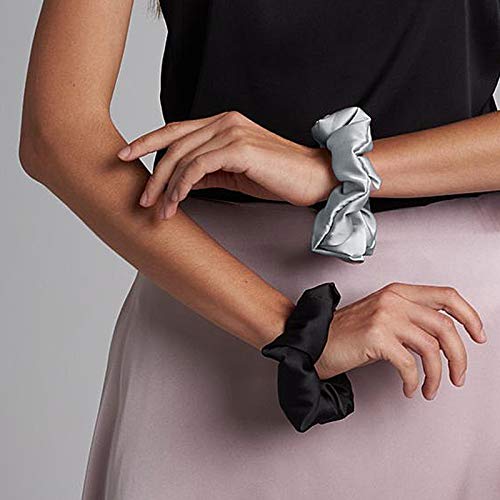 OLESILK 100% Mulberry Silk-Scrunchies for Hair Sleep, Women Grils Silk Hair Ties for Frizz & Breakage Curly Hair, No Damage, Elastics Ponytail Holder, 3 Pack - color: 3pcs, Black-Light Grey-Grey