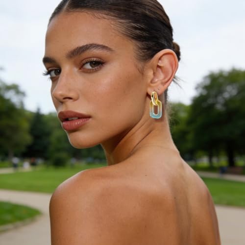 5 Pairs Acrylic Geometric Drop Earrings for Women, Colorful Mix | Colorful acrylic rounded rectangle drops with stainless steel posts; 3.0 x 1.5 cm, 3.2 g per pair, five-pair set