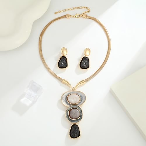 Chunky Statement Jewelry Set Blue Ocean Seashell Choker Necklaces Earrings Set for Women Pearl Bib Collar Necklaces for Party Prom Pageant Summer Fashion Jewelry Unique Birthday Gift - style: 3 stone Y Necklace Set gold blue