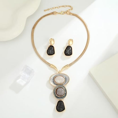 Chunky Statement Jewelry Set Blue Ocean Seashell Choker Necklaces Earrings Set for Women Pearl Bib Collar Necklaces for Party Prom Pageant Summer Fashion Jewelry Unique Birthday Gift - style: 3 stone Y Necklace Set gold blue