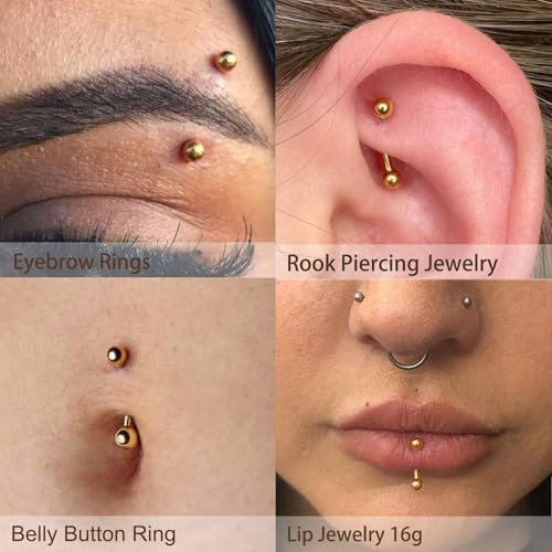 9PCS Gold Eyebrow Piercing Jewelry Titanium, Rook Jewelry Gold Surgical Steel Silver Eyebrow Rings for Women Men CZ Tiny Labret Lip Daith Navel Belly Button Helix Tragus Piercing Jewelry 16G 6mm/8mm/10mm - style: Gold