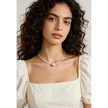 Single Pearl Choker Pendant Necklaces for Women, Natural Gemstone Womens Black Stone Beaded Choker Necklace, Dainty Round Freshwater Pearl Handmade Jewelry Gift Women Birthday Bridesmaids Anniversary 16 18 inch - color: 07-Moonstone, size: 18"