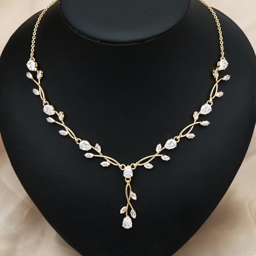 CSY Elegant Bridal Jewelry Sets Clear Cubic Zirconia Wedding Necklace Earrings Bracelet Set for Birdes Bridesmaids CZ Prom Jewelry - color: Gold-Necklace Earrings Bracelet