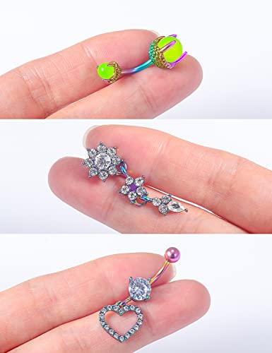 Prjndjw Belly Button Dangle 14G Surgical Steel Rings Pregnancy Snakes Glow CZ Heart Silver 11pcs Piercing Kit - color: Purple Belly button ring