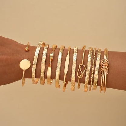 ÌF ME Gold Bangle Bracelets for Women, Indian Bangles Stackable Set, Multi Layer Textured 18K Gold Plated Chunky Bracelets Boho Jewelrys Set - style: B-12PCS adjustable Trendy bangles