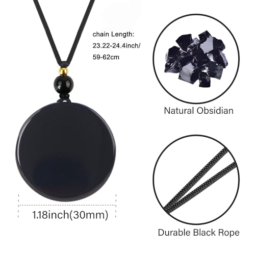 Anjiucc Natural Gemstone Tree of Life Black Obsidian/Golden Obsidian Pendant Necklace for Male and Female Necklace - color: Black obsidian 3