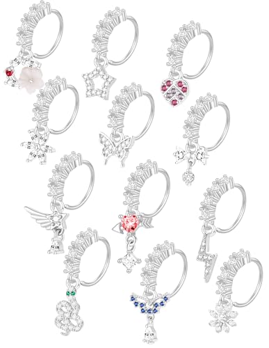 Akeoqi 12Pcs Nose Ring Hoop Cartilage Earring Cute Leaf Star CZ Butterfly Paved Nose Piercing Jewelry for Women men Silver Gold Plated 20G - color: F：New Silver Drop