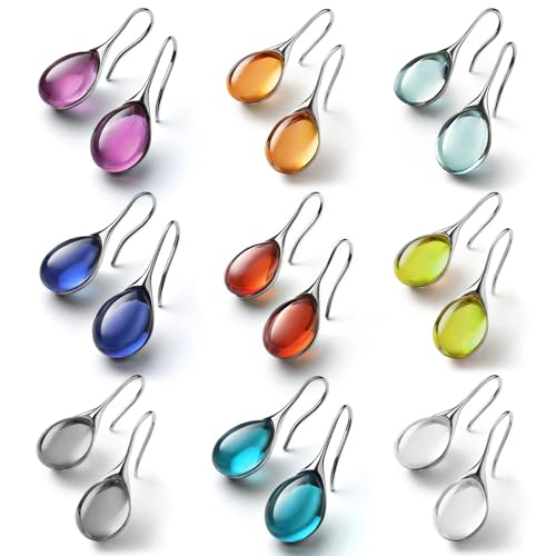 Ritach Teardrop Earrings for Women Trendy Sterling Silver Hypoallergenic Crystal Dangle Drop Earrings Set for Jewelry - color: A-9pairs