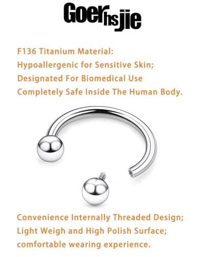 ASTM F136 Titanium 20/18/16/14/12/8/6/4/2g Internally Threaded Horseshoe Nose Septum Ring Gauge Earrings Lip Rings Prince Albert Jewelry Hoop Piercings for Women Men - size: 16g*12mm