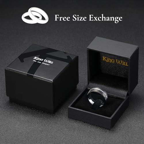 King Will Men's Tungsten Carbide Wedding Ring Hammered Groove Wedding Band Mens Two Tone Engagement Ring for Men and Women Matte Brushed Finish Comfort Fit - color: 8MM Black-Silver Groove