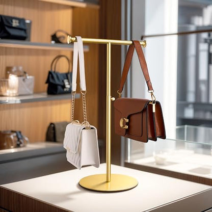 niffgaff 15"-24" T Bar Purse Display Stand Tabletop | Adjustable Height Handbag Holder, Countertop Hanging Rack for Lanyard, Long Necklace, Jewelry, Scarf, Gold - color: Gold