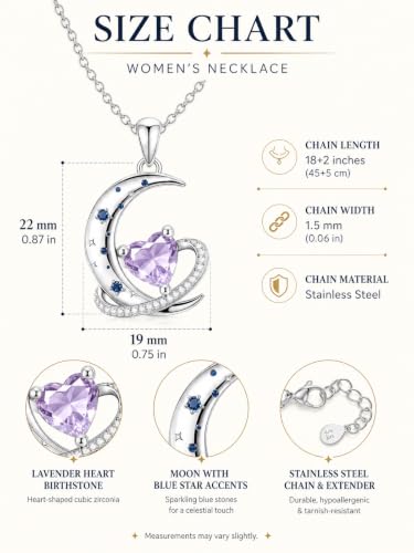Birthstone Necklace for Women White Gold Moon and Star Pendant Moon Jewelry Anniversary Birthday Gifts for Mom Wife Her - color: 06. June - Alexandrite