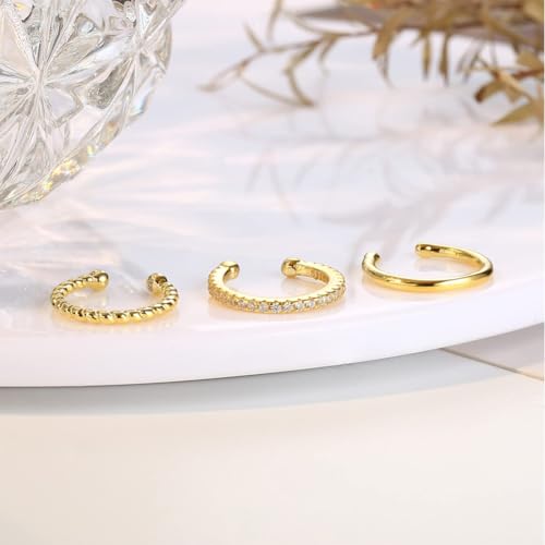 Ear Cuff Earrings for Women Trendy Non Piercing Hypoallergenic Cubic Zirconia Earrings Set Clip On Earrings Gifts - color: Gold