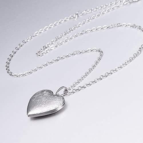U7 Custom Photo Locket Necklace - Oval & Heart Shaped Locket - Gold/Silver/Rose Gold Personalized Image Necklaces for Women - color: 02-Platinum Flower Heart, style: a. locket only