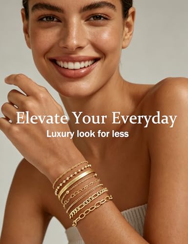 10 Pcs Gold Bracelets for Women, 14K Gold Plated Stackable Cuban Link Paperclip Chain Bracelet Set, Dainty Gold Bracelets Stack Jewelry - color: Gold