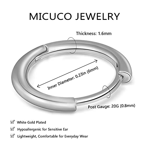 micuco Small Hoop Earrings for Women, Tiny Cartilage Hoop Earrings for Men | Helix Daith Tragus Ear Hugging Hoop Earrings Sleeper Hypoallergenic Earrings - style: B3: 6mm White Gold (1 Pair)