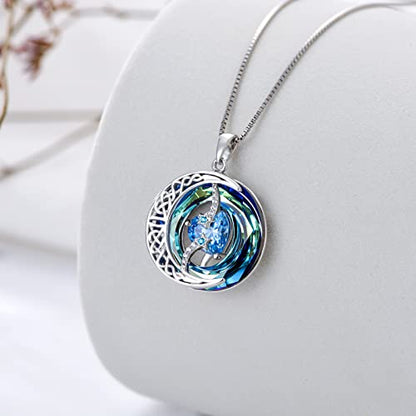 TOUPOP Birthstone Necklace Women Sterling Silver Moon Star Birthday Jewelry | Celtic Moon Pendant with Blue Crystal Anniversary Christmas Jewelry Gifts for Wife Mom Her - color: A-03-Aquamarine