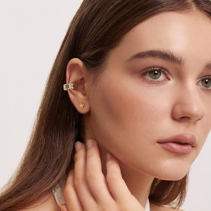 Chunky Ear Cuff Earrings for Women Single | Non Piercing, Clip On, 14K Gold Plated, Cubic Zirconia, Hypoallergenic, Jewelry Gifts - style: Blue