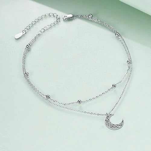 925 Sterling Silver Cat Butterfly Anklets Double Layered Chain for Birthday Women Ankle Bracelet Summer Beach Dainty Jewelry - style: G-Moon Anklet