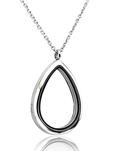Jovivi Teardrop/Heart Floating Charm Memory Locket Necklace - 316 Surgical Stainless Steel Buckle Closure