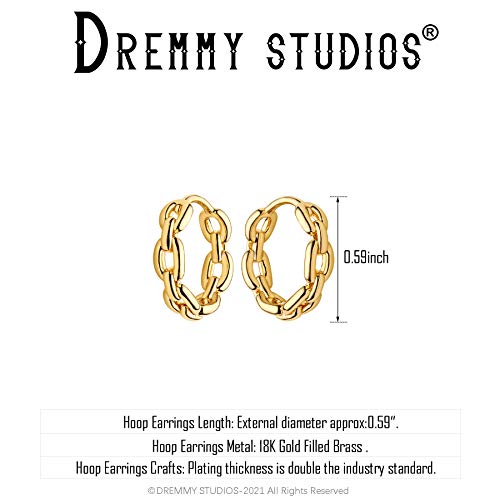 DREMMY STUDIOS Gold Dainty Huggie Hoop Earrings 18K Gold Plated Exquisite Open Tassel Dangle Charm Drop Sleeper Geometric Cross Coin Star Heart White CZ Simple Hypoallergenic Earrings for Women - color: Chain-A
