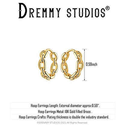 DREMMY STUDIOS Gold Dainty Huggie Hoop Earrings 18K Gold Plated Exquisite Open Tassel Dangle Charm Drop Sleeper Geometric Cross Coin Star Heart White CZ Simple Hypoallergenic Earrings for Women - color: Chain-A