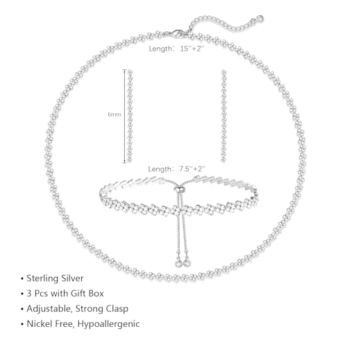 Luxval Tennis Necklace 14K Gold Plated Rhinestone Butterfly Choker Necklaces for women Dainty Zirconia Cut Faux Diamond chain 3mm - color: Silver-Rhombic linear tennis set