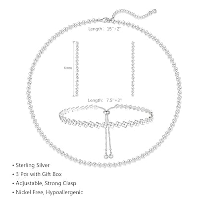 Luxval Tennis Necklace 14K Gold Plated Rhinestone Butterfly Choker Necklaces for women Dainty Zirconia Cut Faux Diamond chain 3mm - color: Silver-Rhombic linear tennis set