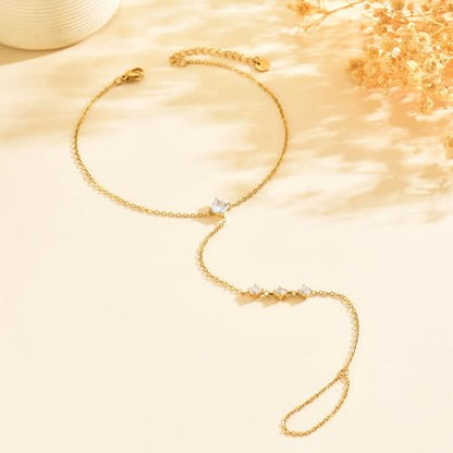 Dainty Cubic Zircon Foot Chain for Women 18K Gold Plated Stainless Steel Adjustable Ankle Bracelet Trendy Paperclip Cross Star Pearl Beach Summer Foot Jewelry Fashion Accessories Gifts for Women - color: Square CZ+3 Small CZ-GD
