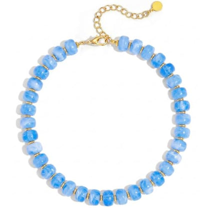 Chunky Beaded Necklace for Women, Colorful Boho Statement Necklace, Gold Chunky Resin Large Bead Necklace, Waterproof Summer Beach Jewelry Gifts for Women - color: Lake Blue