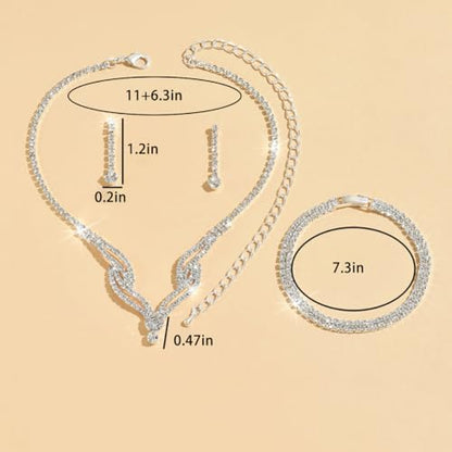 Prom Earrings Necklace Bracelet Set Elegant Crystal Rhinestone Necklace Earrings Bracelet Bridal Wedding Prom Dresses Costume Outfit Gold Jewelry Sets for Women - color: G