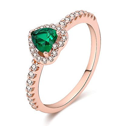 KUNSIR 925 Sterling Silver Rings Classic Cubic Zirconia Eternity Promise Statement Anniversary Wedding Bands Engagement Rings for Women Infinity Forever Love Ring Size 7-9 - style: Green Stone Ring