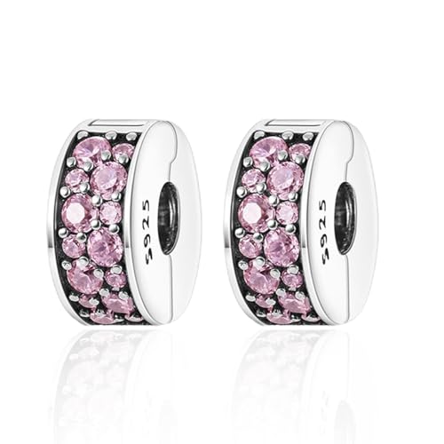 Clip Stopper Spacer Charms for Bracelets Necklaces, Compatible with Pandora,Jewery Making DIY - style: Pink Pavé Clip