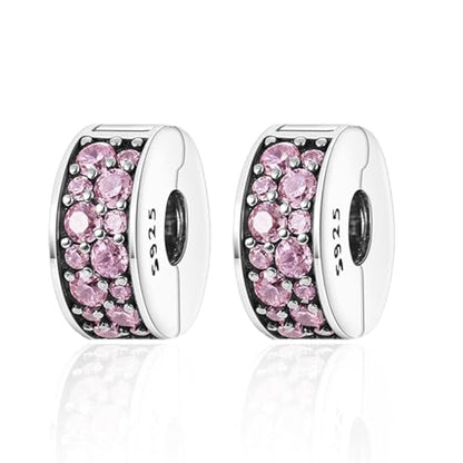 Clip Stopper Spacer Charms for Bracelets Necklaces, Compatible with Pandora,Jewery Making DIY - style: Pink Pavé Clip